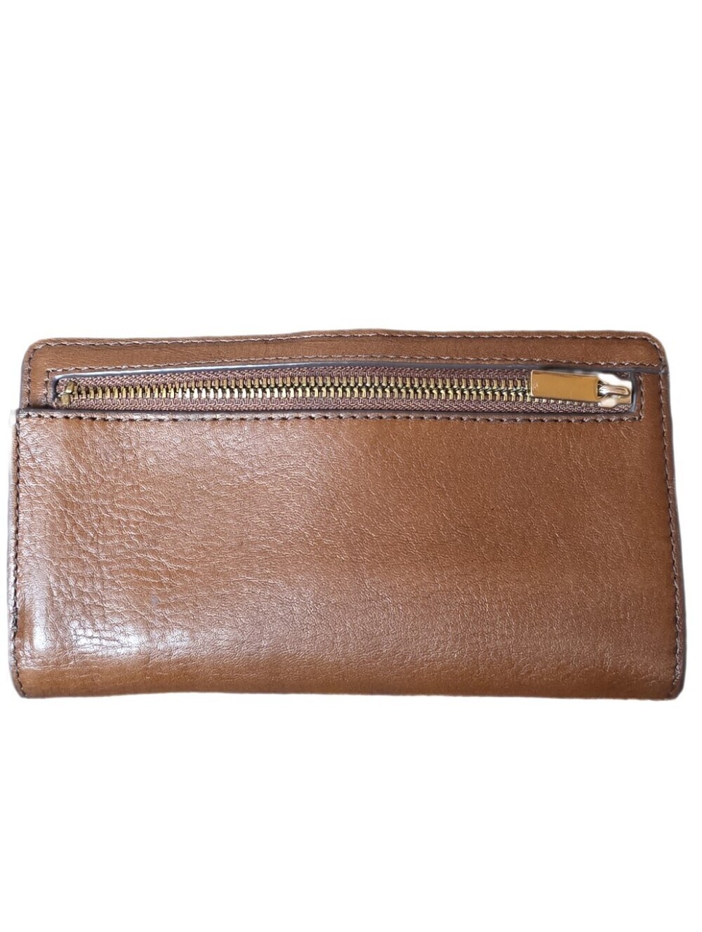 Fossil Liza Brown Leather Wallet Gold Hardware Bar Slim Bifold Clutch - Picture 2 of 16